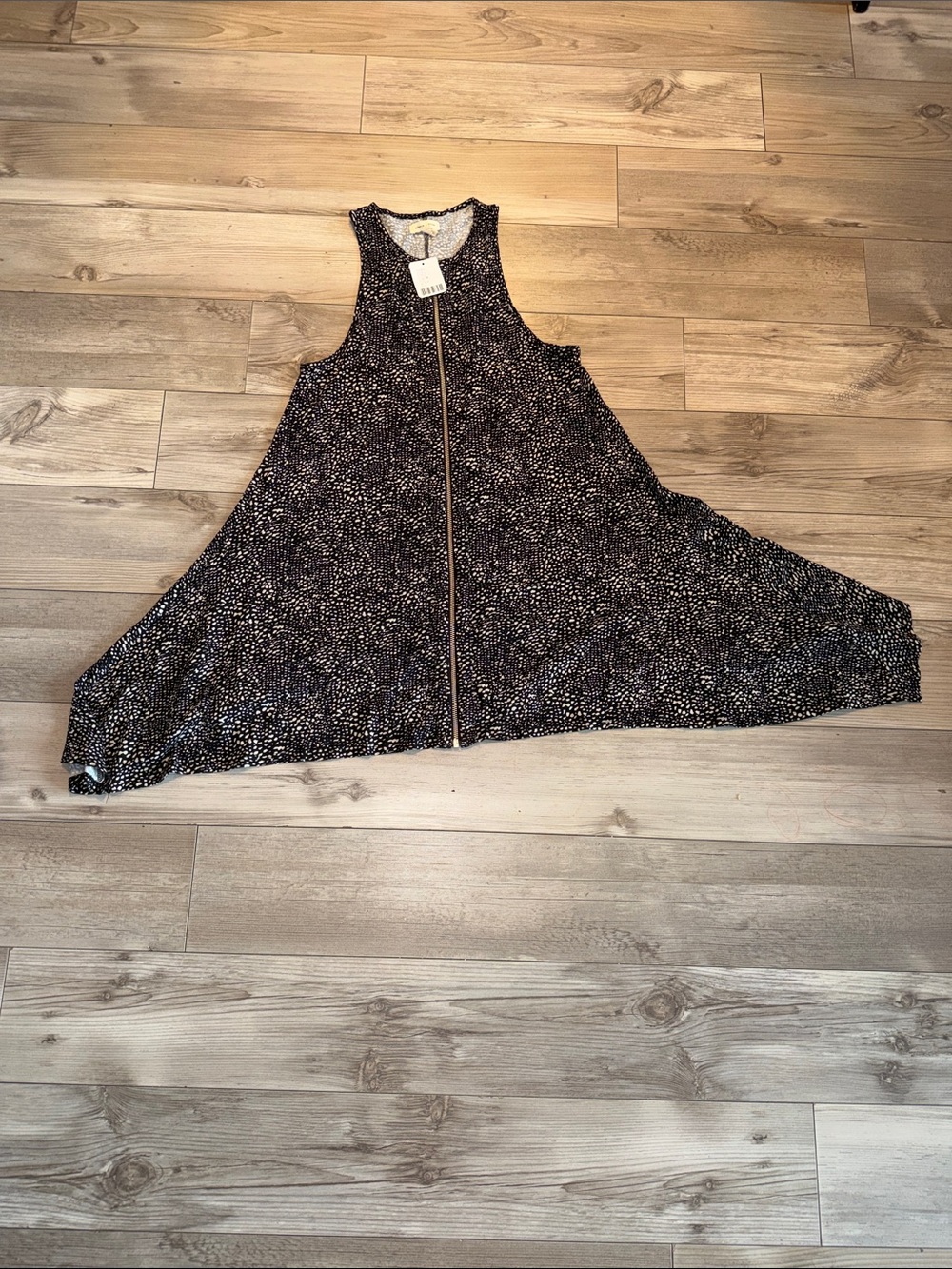 Sleeveless Black Speckle Zip-Front Swing Dress from Urban Outfitters